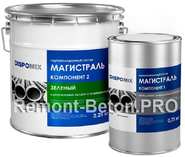 DISPOMIX композиция магистраль гидроизоляционный состав зелёный, 3 кг